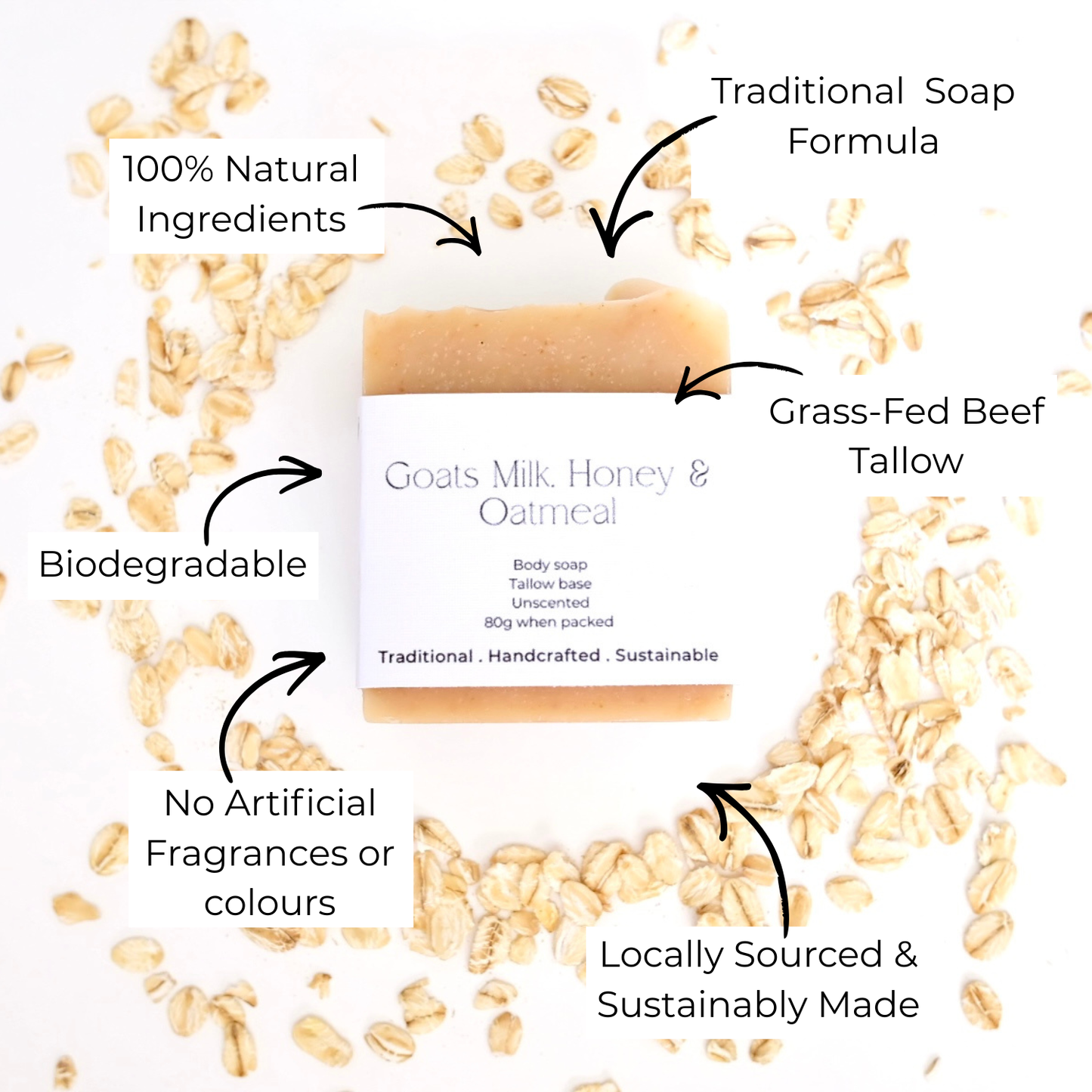 Goats Milk, Honey and Oats Tallow Soap 85g