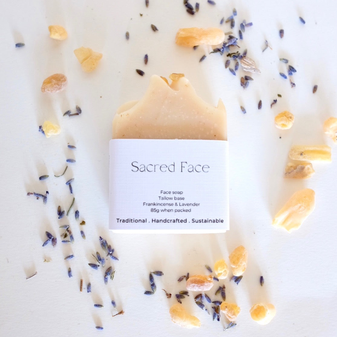 bar of tallow shea and jojoba soap scented with frankincense and lavender